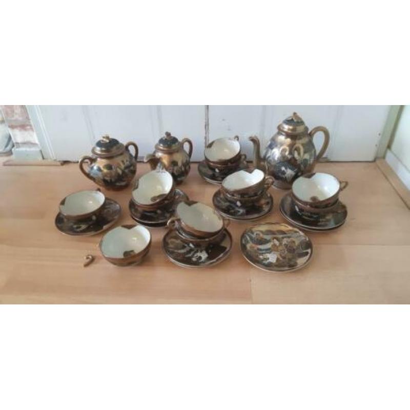 Antiek servies chinees/japans bladgoud
