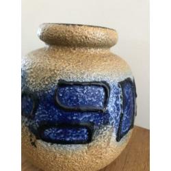 Scheurich gele fatlava vaas met abstract blauw decor