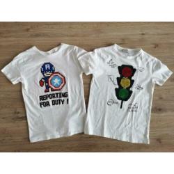 2x jongens wit t-shirt Zara maat 134 Marvel Captain America