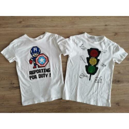 2x jongens wit t-shirt Zara maat 134 Marvel Captain America