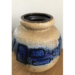 Scheurich gele fatlava vaas met abstract blauw decor