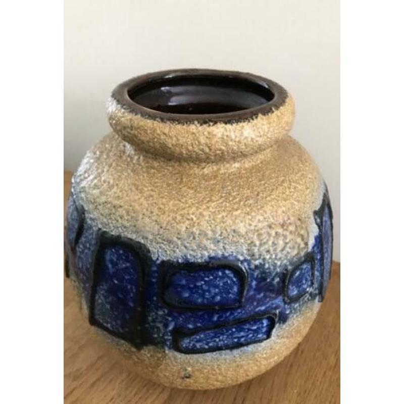Scheurich gele fatlava vaas met abstract blauw decor