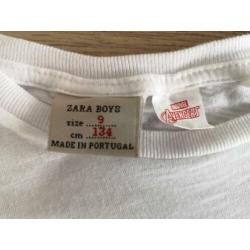 2x jongens wit t-shirt Zara maat 134 Marvel Captain America