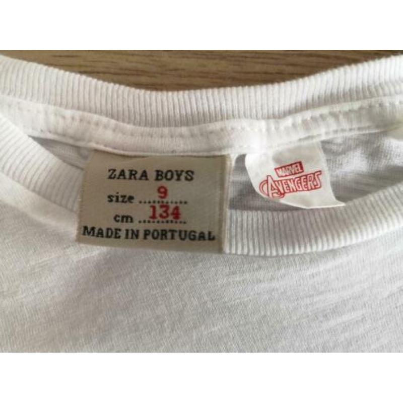 2x jongens wit t-shirt Zara maat 134 Marvel Captain America