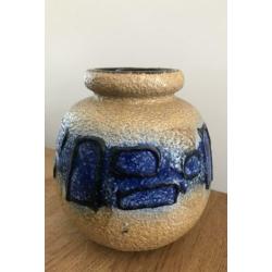Scheurich gele fatlava vaas met abstract blauw decor