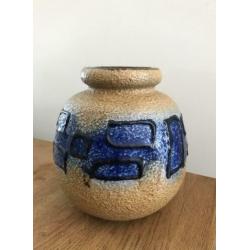 Scheurich gele fatlava vaas met abstract blauw decor