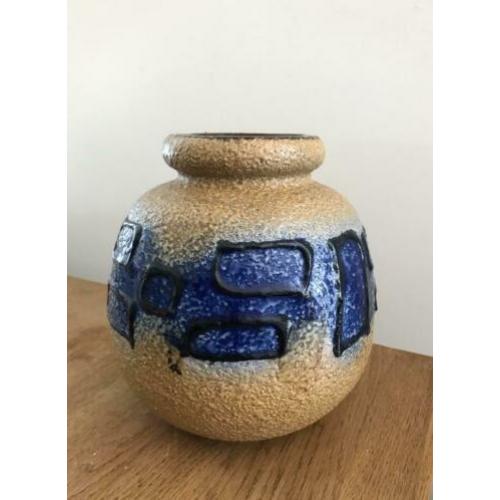 Scheurich gele fatlava vaas met abstract blauw decor