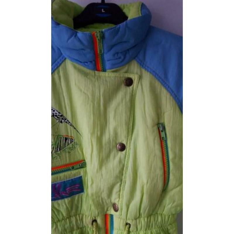 Kinder skipak, fluoriserend groen met blauw, maat 128.