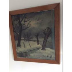 Winterlandschap met knotwilgen. Afmetingen incl lijst 50*54.