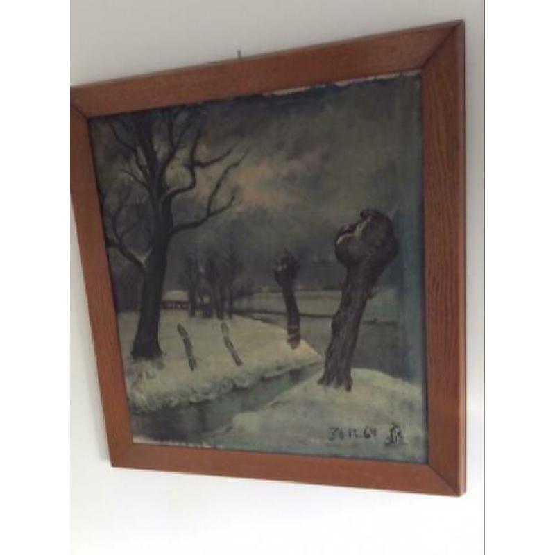 Winterlandschap met knotwilgen. Afmetingen incl lijst 50*54.