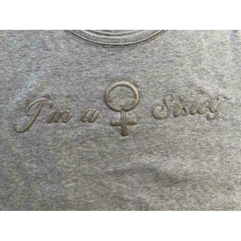 Sisley shirt grijs / zilveren opdruk, maat 122 ALS NIEUW