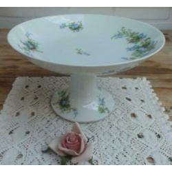 Franse brocante schaal op voet met blauwe klokjes, Limoges