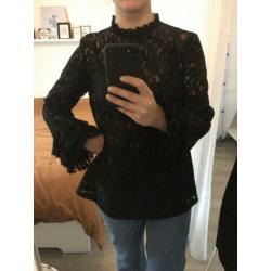 Zara zwarte kanten top met wijde mouw - S
