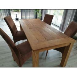 Teake tafel 200x90cm + 4stoelen
