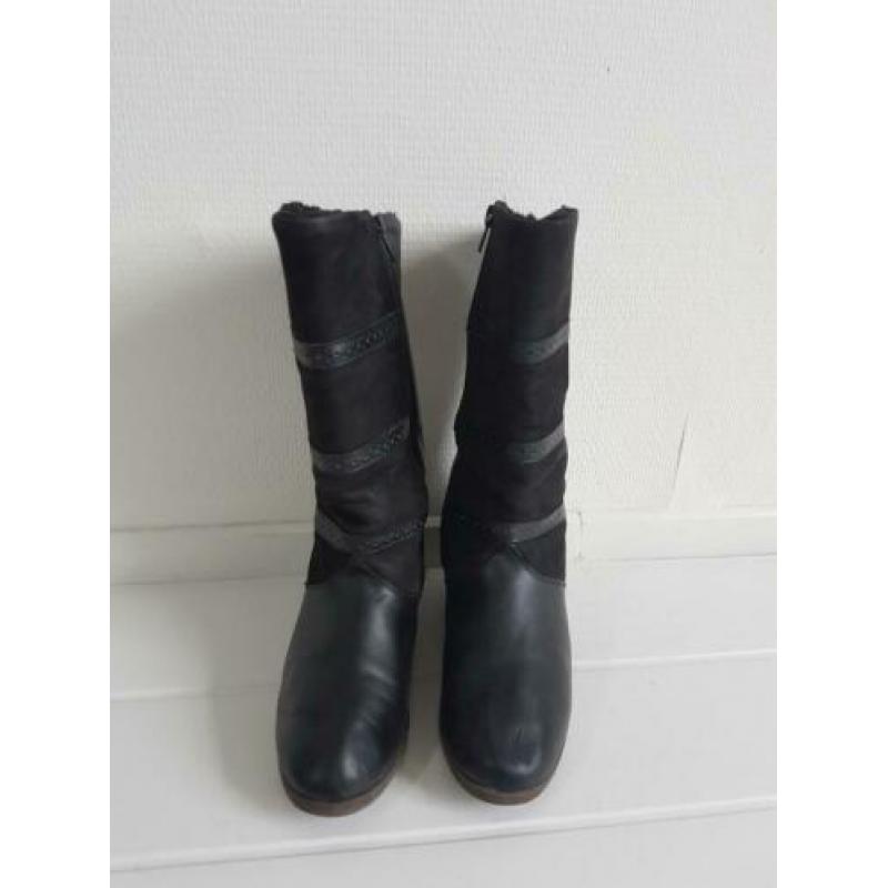 #705 Vintage laarzen zwart 39 sleehak leder gevoerd suède