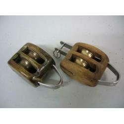 Houten Blokken / Katrollen, dubbelschijfs + hondsvot, 10 mm