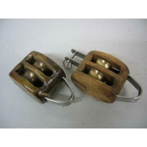 Houten Blokken / Katrollen, dubbelschijfs + hondsvot, 10 mm