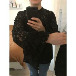 Zara zwarte kanten top met wijde mouw - S