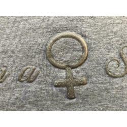 Sisley shirt grijs / zilveren opdruk, maat 122 ALS NIEUW