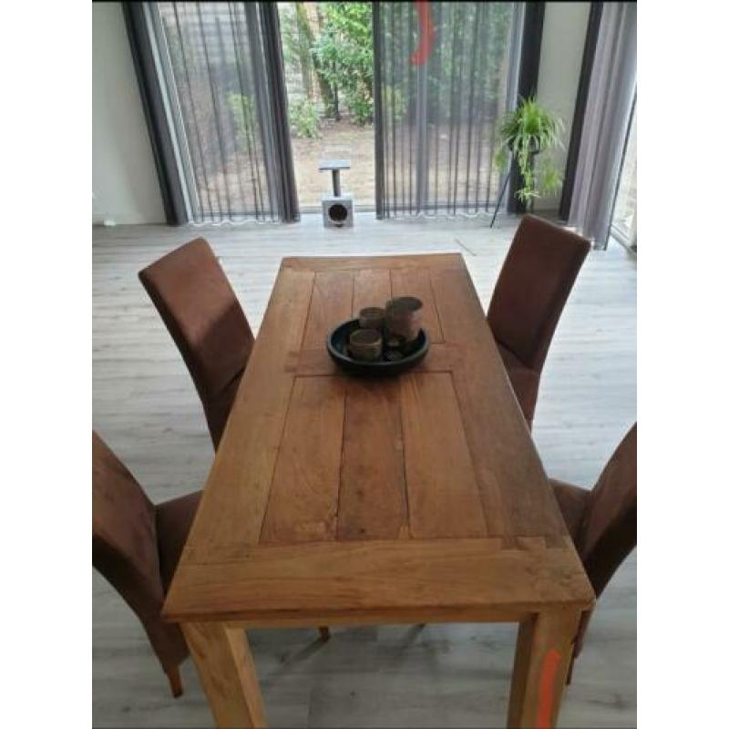 Teake tafel 200x90cm + 4stoelen