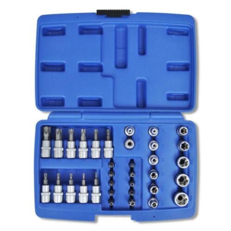 Torx- inw. en uitw. Doppenset 3/8 '' 34-Delig + Opbergkoffer