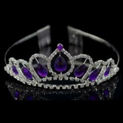 Nw! Prachtige Tiara Kroon Paars Strass-steen zilver (mooi!)