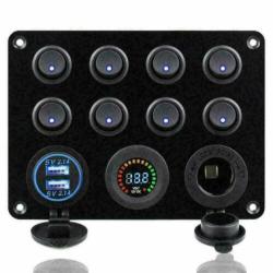 schakelpaneel boot 8 schakelaars/ zekering/12v/usb/voltmeter