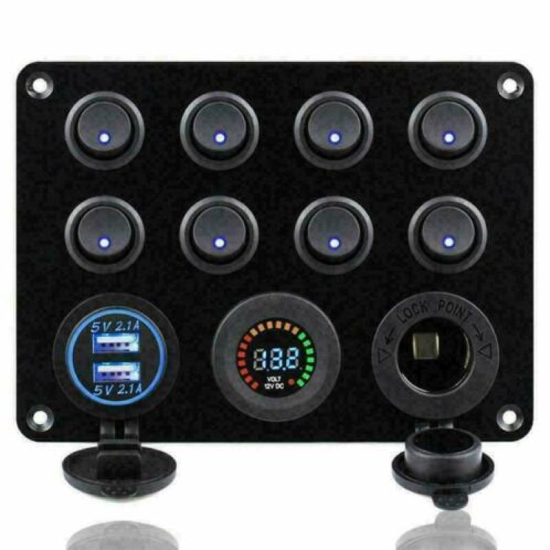 schakelpaneel boot 8 schakelaars/ zekering/12v/usb/voltmeter