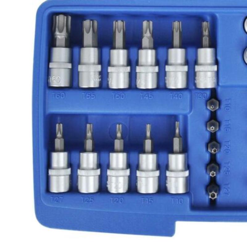 Torx- inw. en uitw. Doppenset 3/8 '' 34-Delig + Opbergkoffer