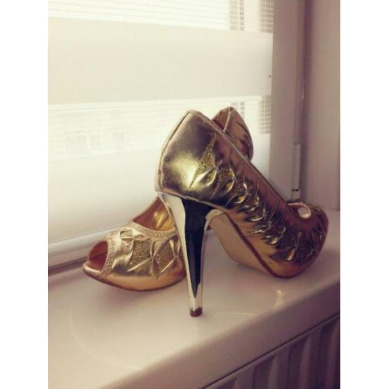 Dames goud glitter hakken
