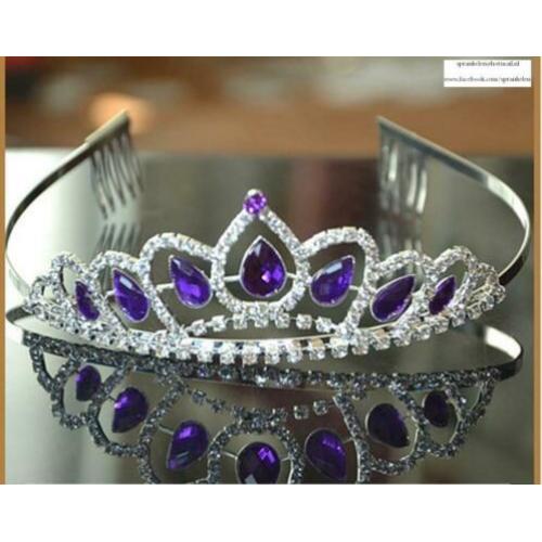 Nw! Prachtige Tiara Kroon Paars Strass-steen zilver (mooi!)