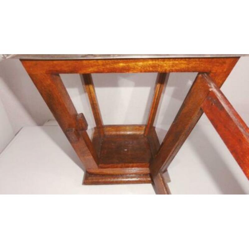 Lantaarn, hout met mooi uitgewerkt rvs kapje