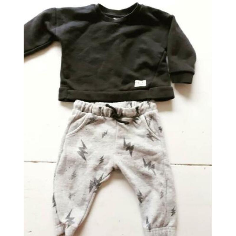Setje pakje ZARA broekje truitje shirt 74 grijs zwart