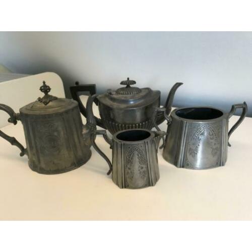 4 Antieke Tinnen (Silverplate) voorwerpen uit ca 1860