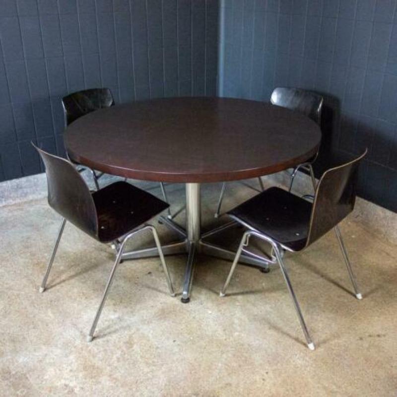 Vintage Retro Ronde Castelli Design Tafel Donker Houten Blad
