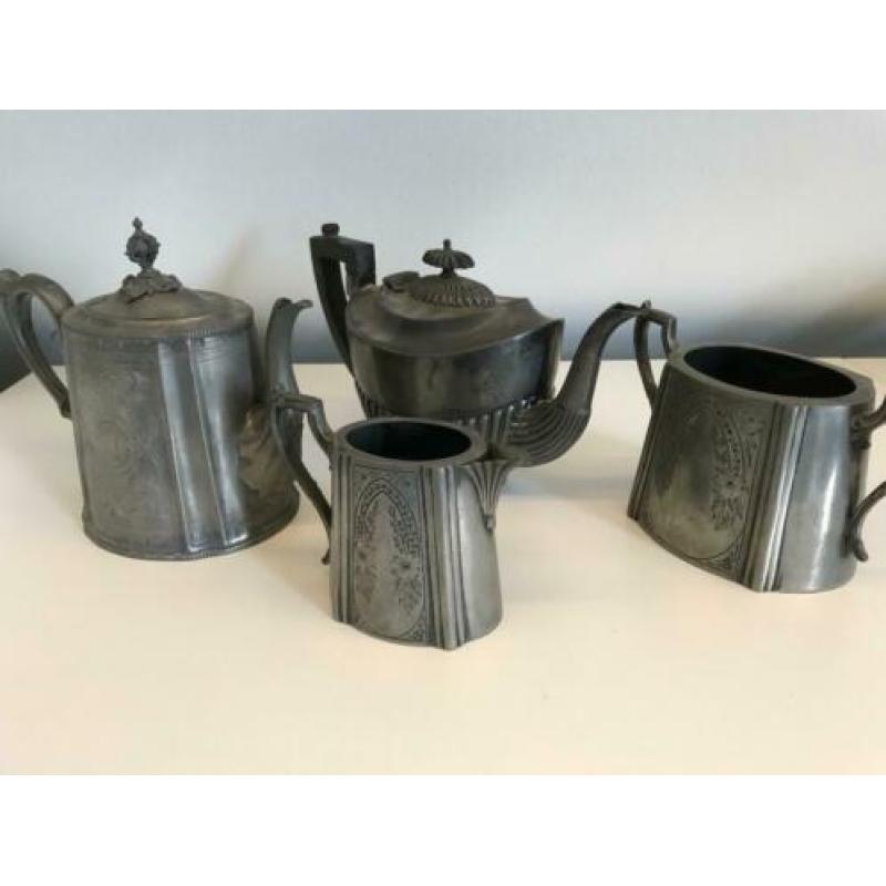 4 Antieke Tinnen (Silverplate) voorwerpen uit ca 1860