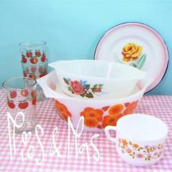 Vintage 60s retro glazen cakeschaal schaal glas servies rood