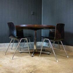 Vintage Retro Ronde Castelli Design Tafel Donker Houten Blad
