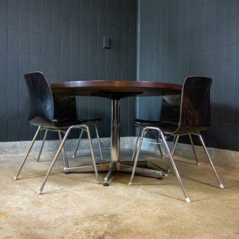 Vintage Retro Ronde Castelli Design Tafel Donker Houten Blad