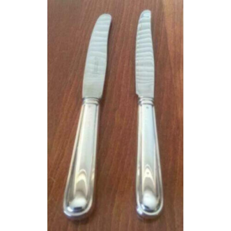 2 x zilveren dinner messen ,enkel rond