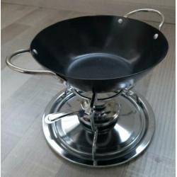 Fondueset Gourmetstel, brander, houder, onderbord, pan