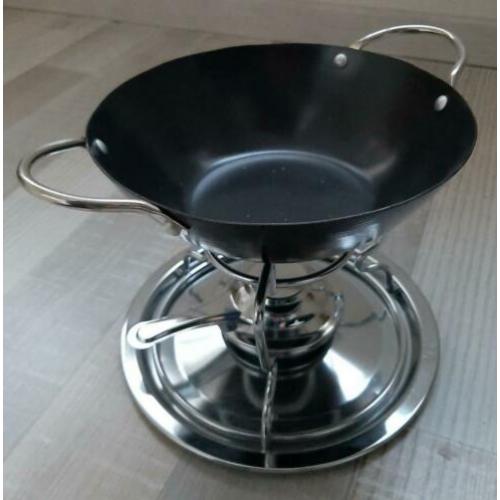 Fondueset Gourmetstel, brander, houder, onderbord, pan