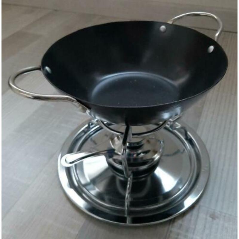 Fondueset Gourmetstel, brander, houder, onderbord, pan