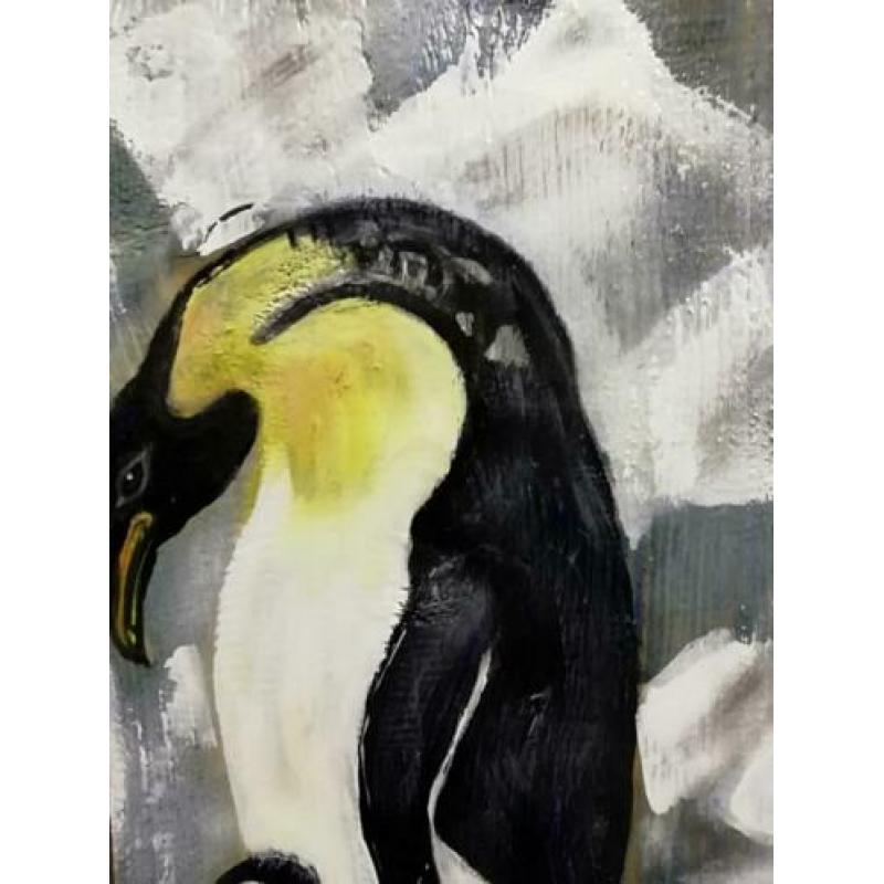 Pinguin op hout geschilderd