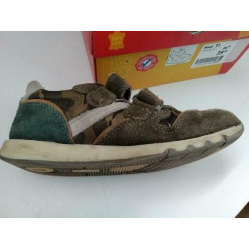 Maat 31 leren groen / bruine jongens sneakers met klittenban