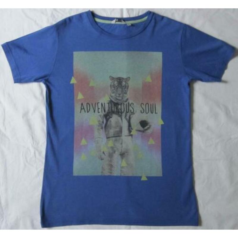 Hema T-shirt cable cars wit katoen maat 158-164