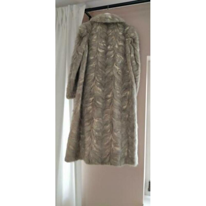 Echte dames bontjas vintagen ecru / grijs