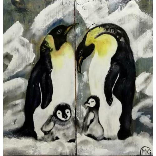 Pinguin op hout geschilderd