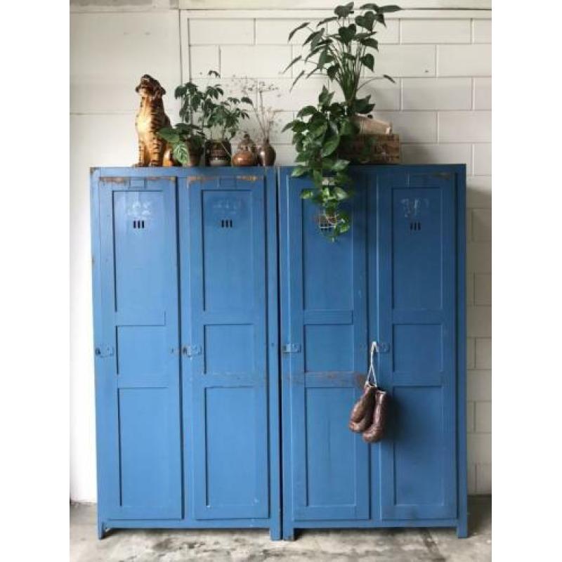 Lockerkast industriële kast houten locker oude lockerkast