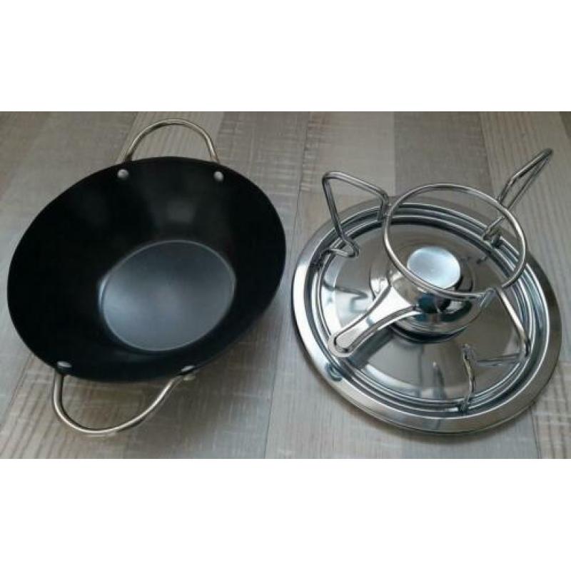 Fondueset Gourmetstel, brander, houder, onderbord, pan